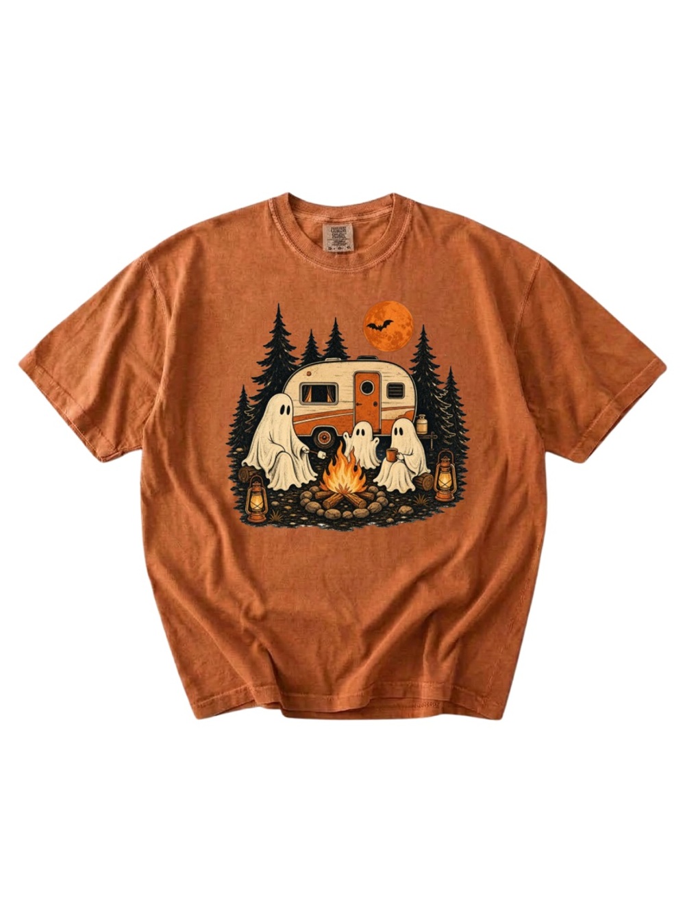 Comfort colors Halloween Campfire Ghosts Graphic Tee Yam color
